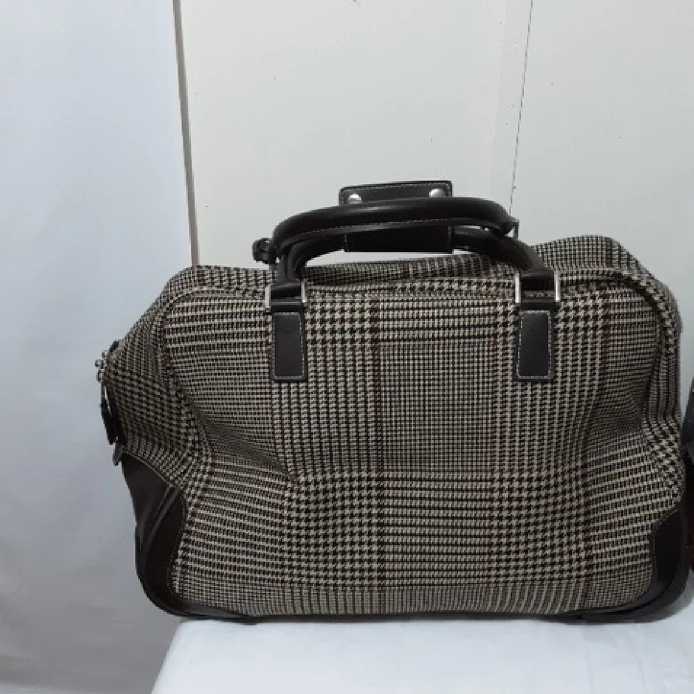 Vintage LAUREN RALPH LAUREN Brown‎ Houndstooth Plaid Duffel Bag